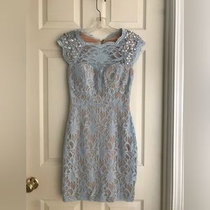 Light blue sweetheart back cocktail dress